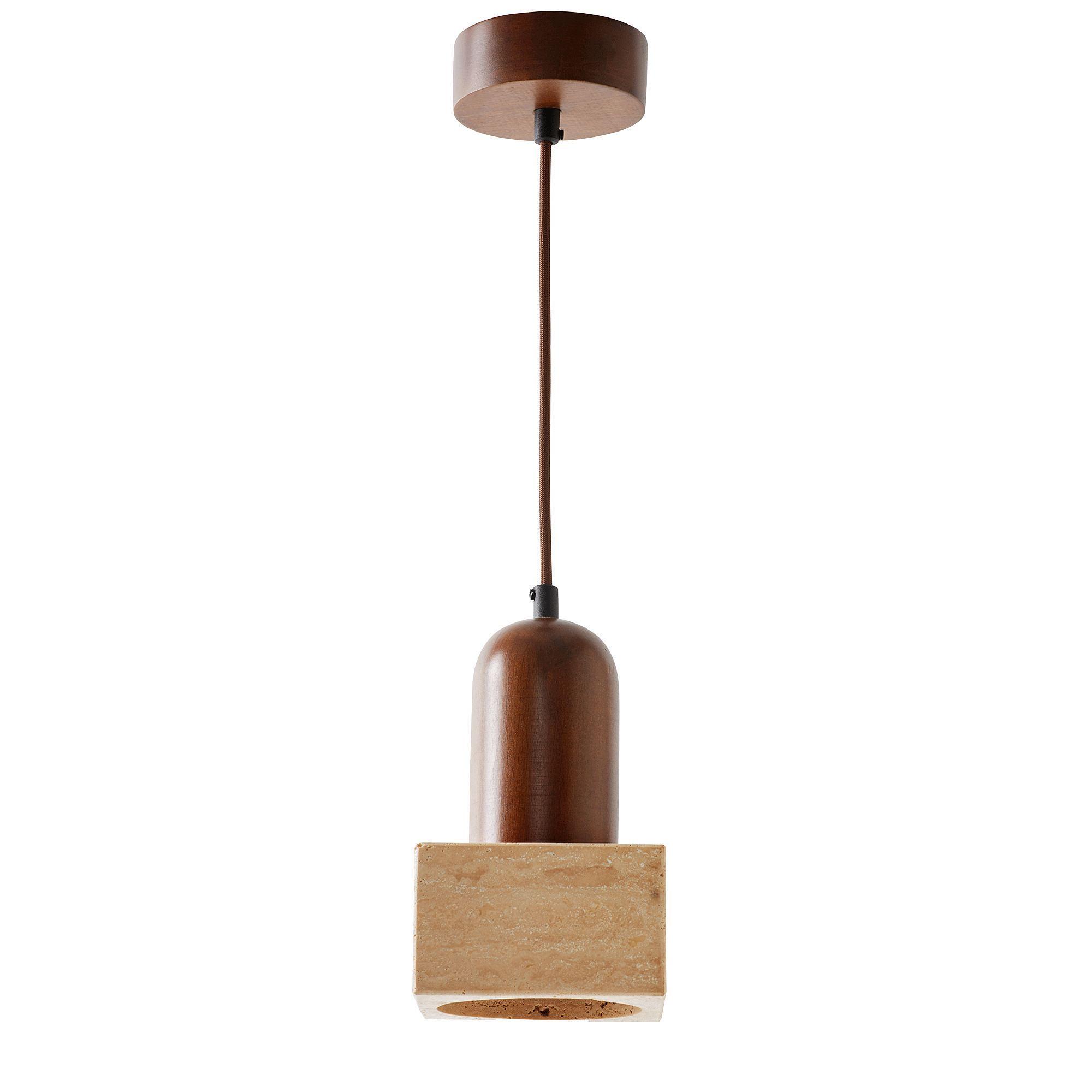 Suala Pendant Light Walnut Wood Travertine Brown 0