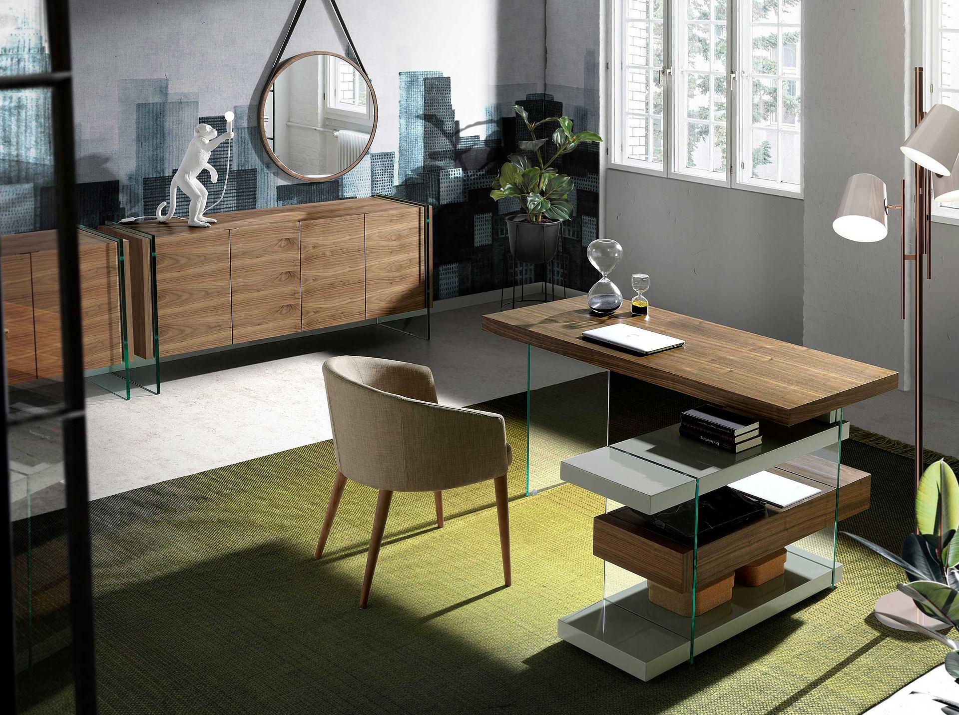 Specchio da parete impiallacciato noce Ø75cm 3