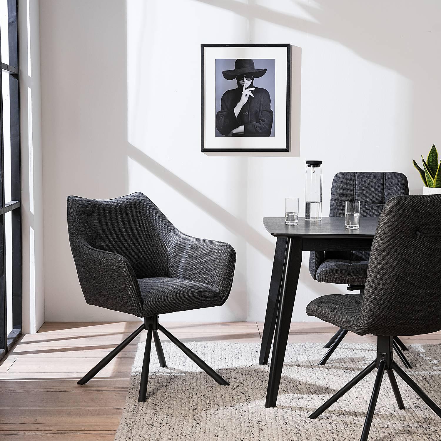 Drehbarer Armlehnenstuhl Solin Webstoff Eisen Schwarz 2