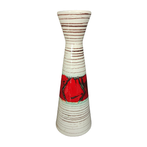 Vintage Vase Keramik Weiß Rot 0