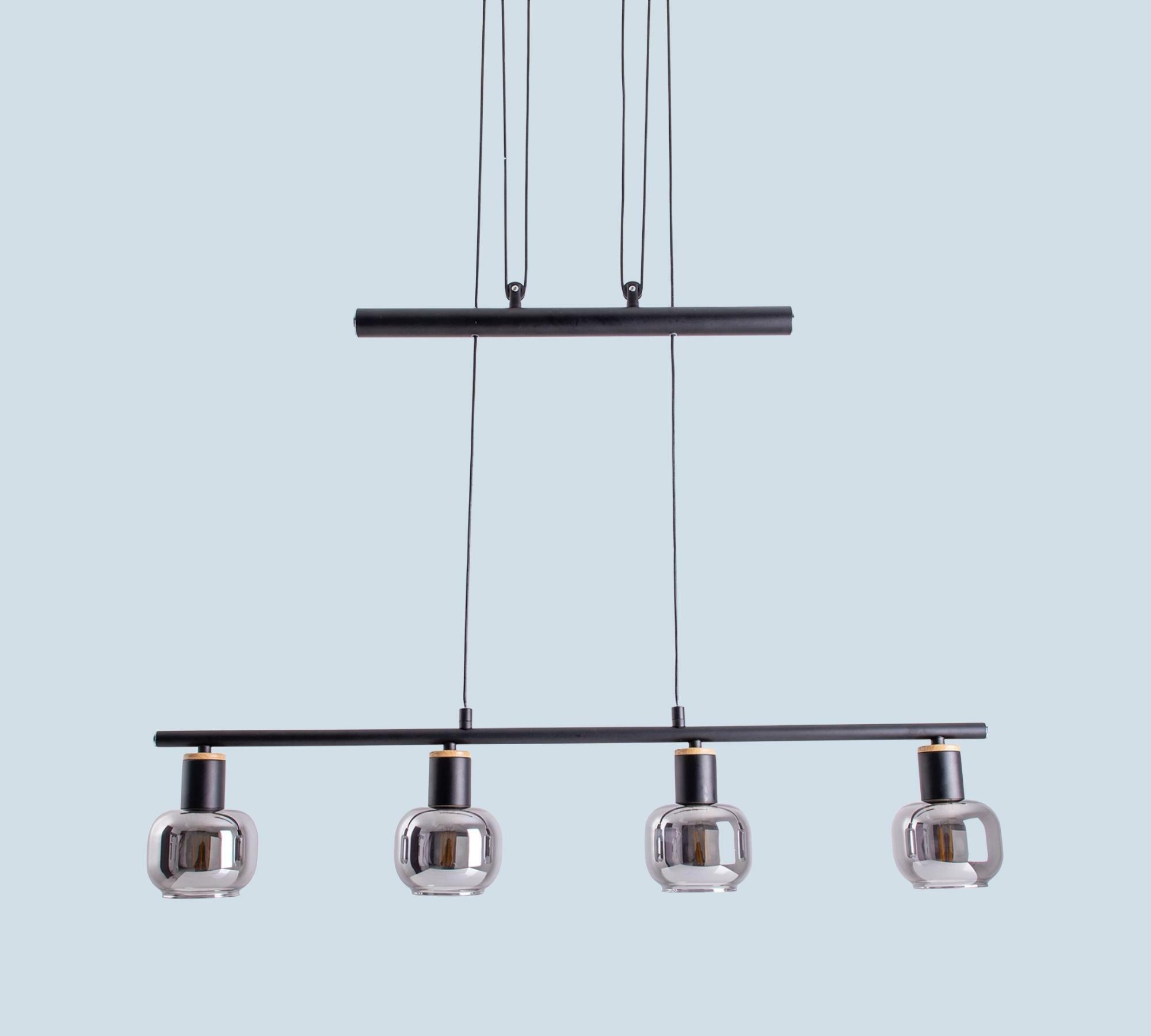 Pendant lamp 4-flame clear glass iron black 3