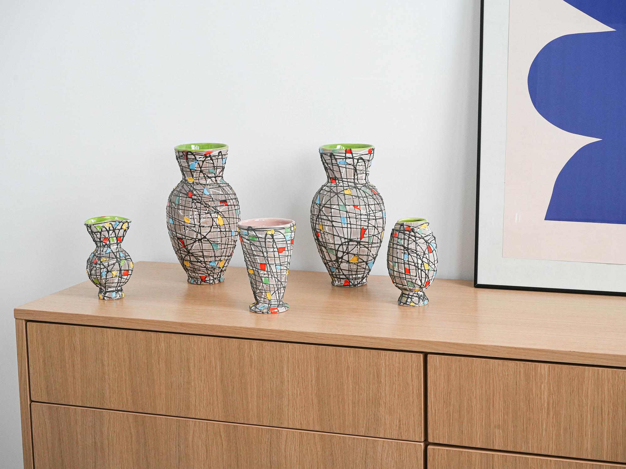 Ceramic Vase Set Multicolored 1960s 1
