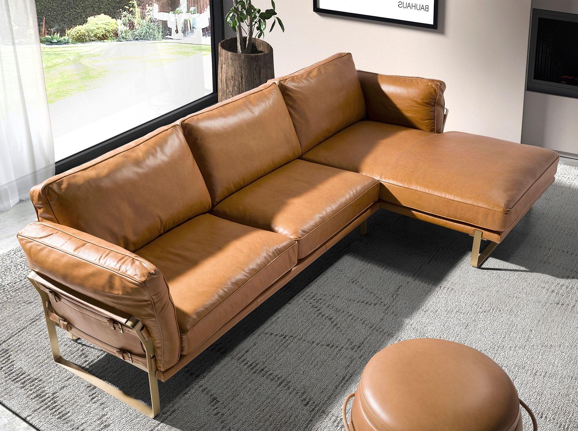 Sofa mit Récamiere rechts aus camel-farbenem Leder 6232 2