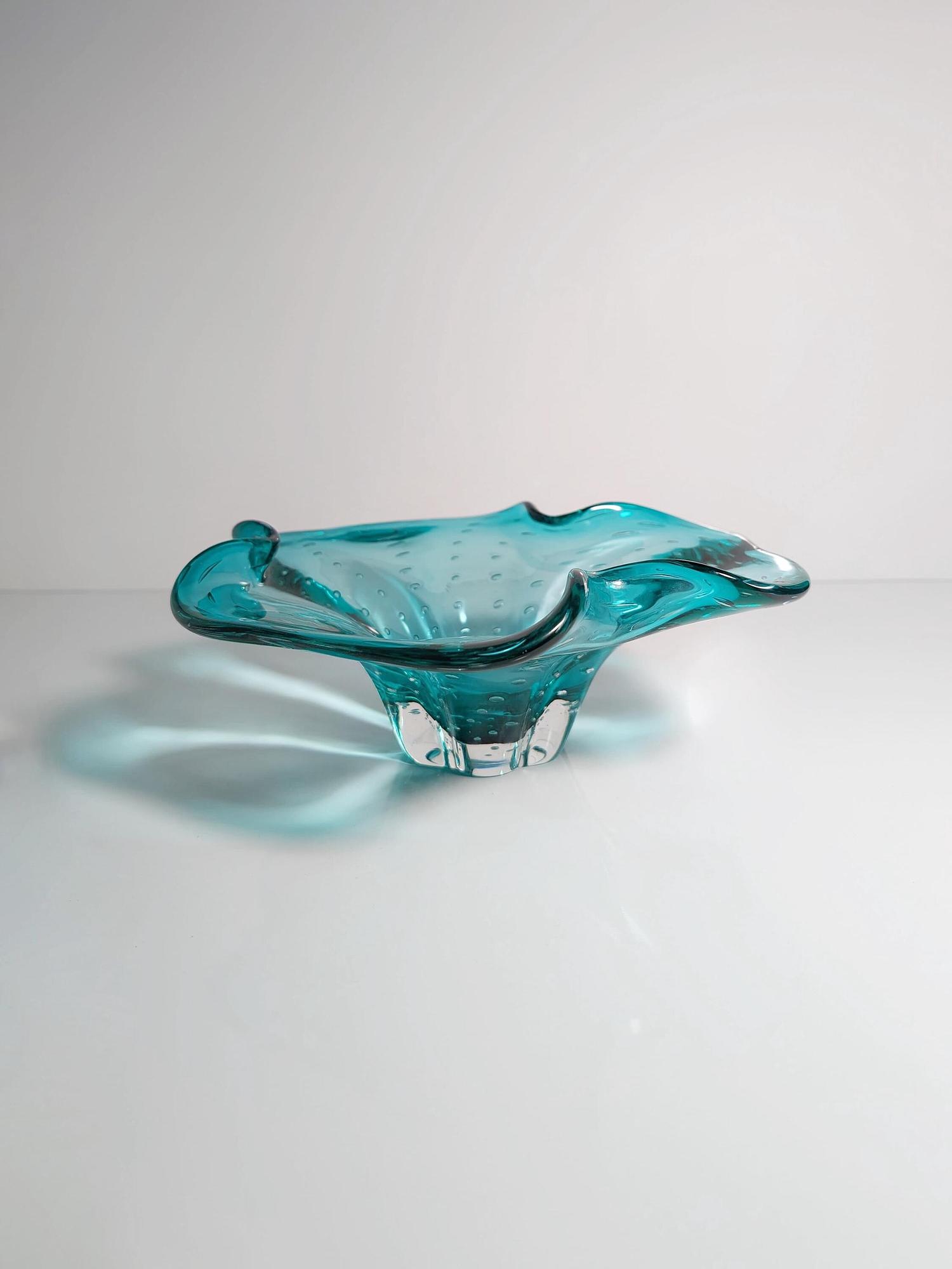 Vintage fruit bowl Murano glass turquoise 1970s 5