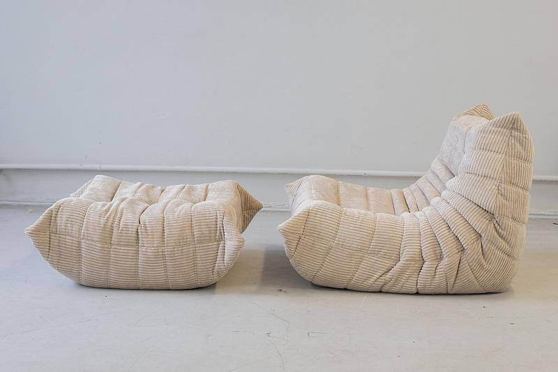 Togo poltrona e pouf set velluto a coste beige 0