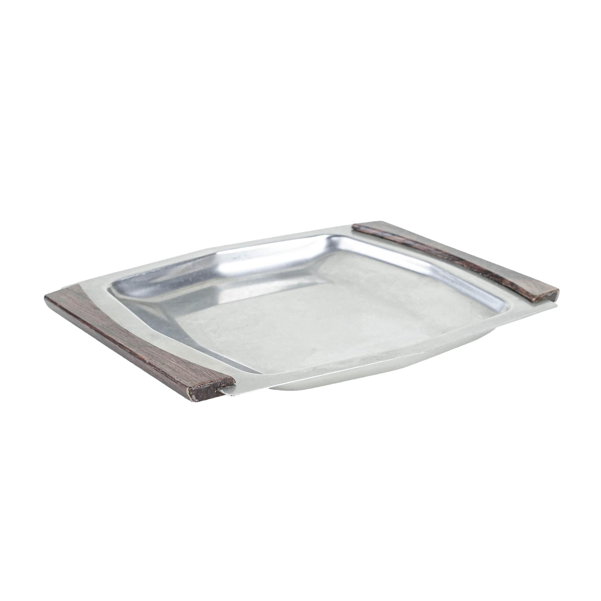 Quadratisches Tablett aus Edelstahl 1970er Jahre 0