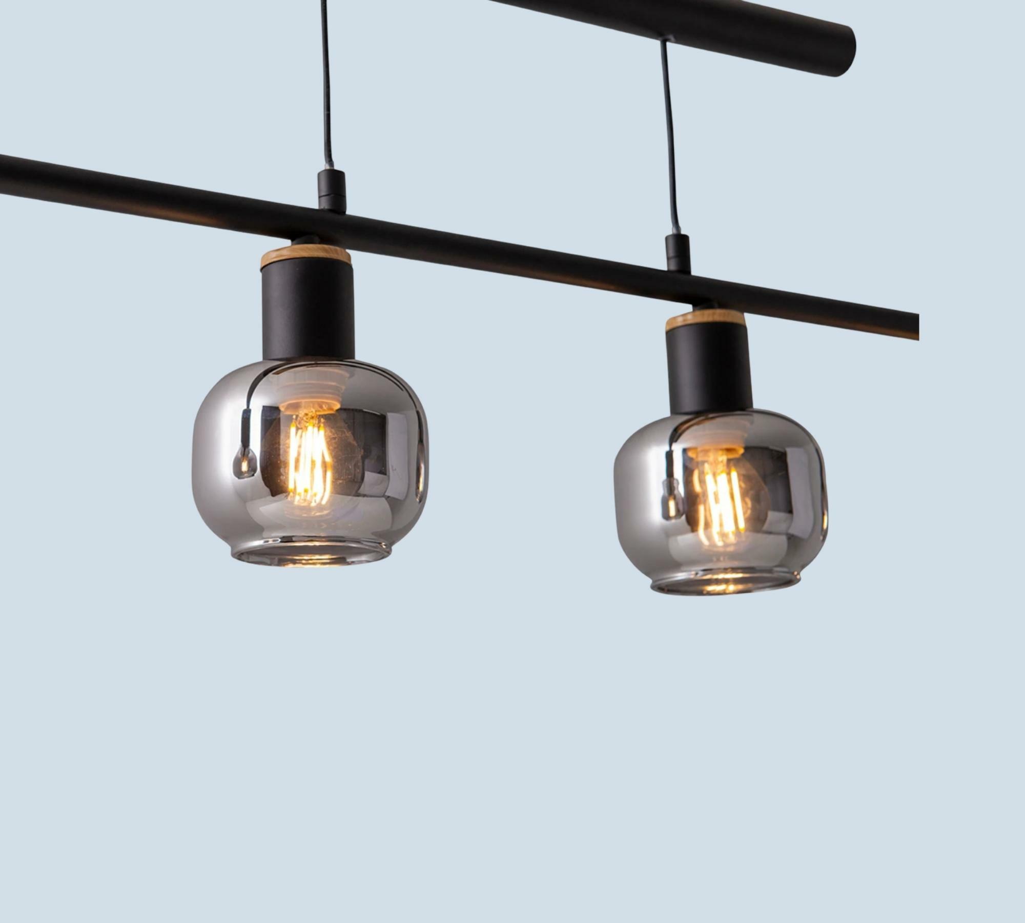 Pendant lamp 4-flame clear glass iron black 5