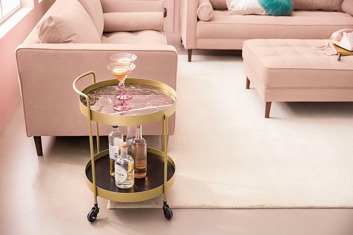 Servierwagen GLENDING Keramik Stahl Marmor Braun Gold 3