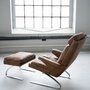 Vintage Reinhold Adolf Sessel & Hocker Leder Stahl Braun 8
