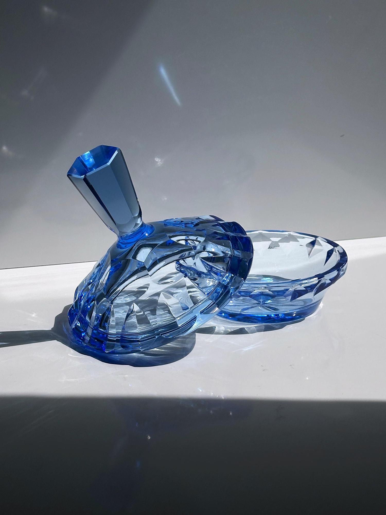 Vintage Bonbonniere Kristallglas Blau 1930er Jahre 1