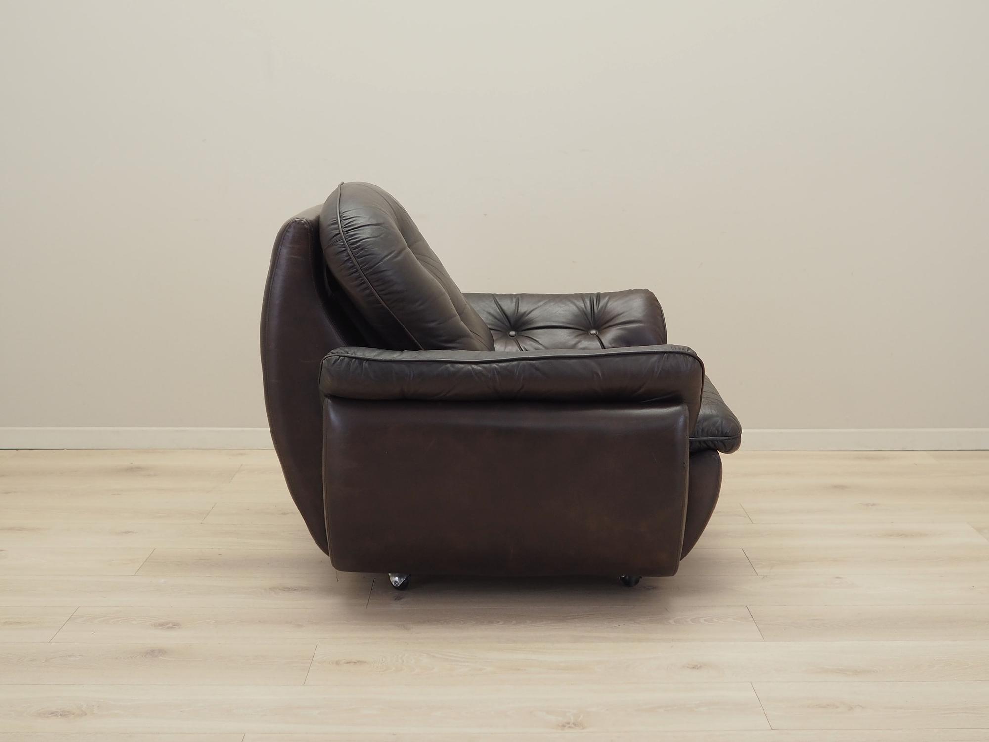 Armchair with casters, leather, brown, 1970s 7