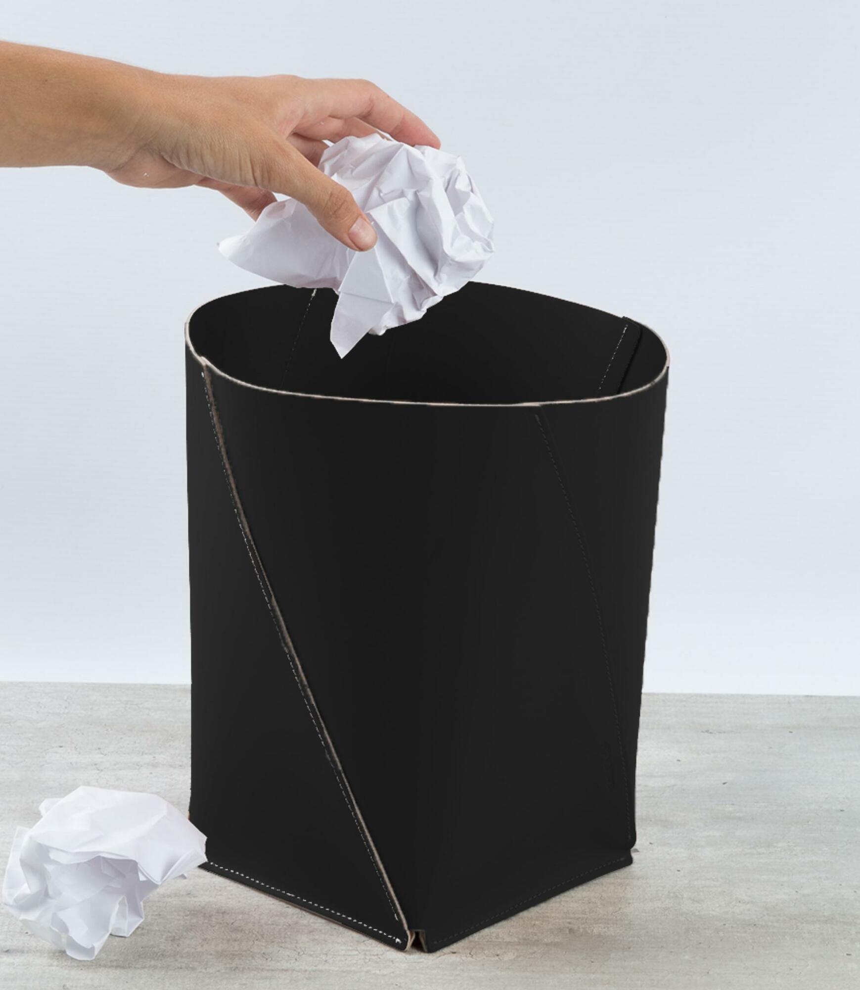 Papierkorb XL 100% Recyceltes Leder Schwarz 0