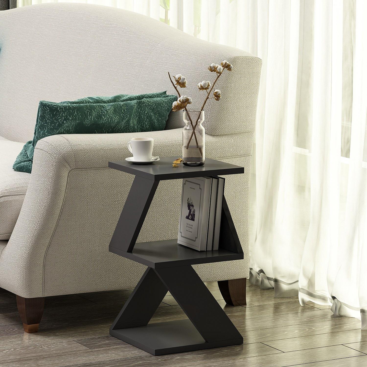 Albeni Side Table Wood Veneer Anthracite 2