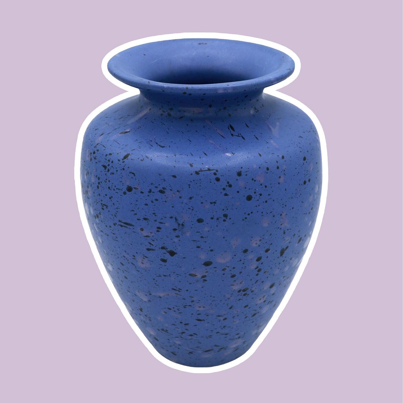 Vintage Blumenvase Keramik Blau 1990er Jahre 0