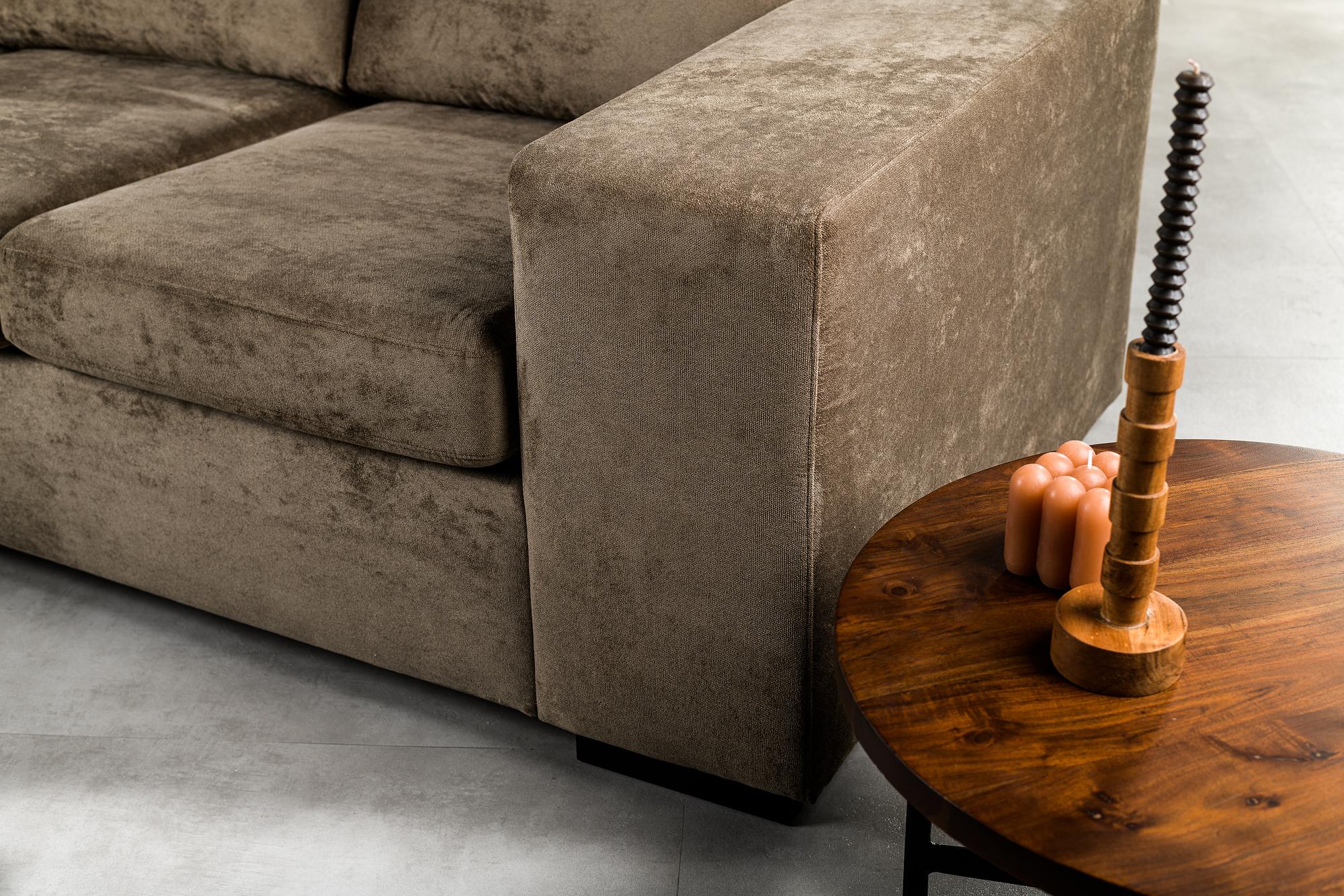 Sofa 3-Sitzer Chaiselongue Links Stoff Braun 6