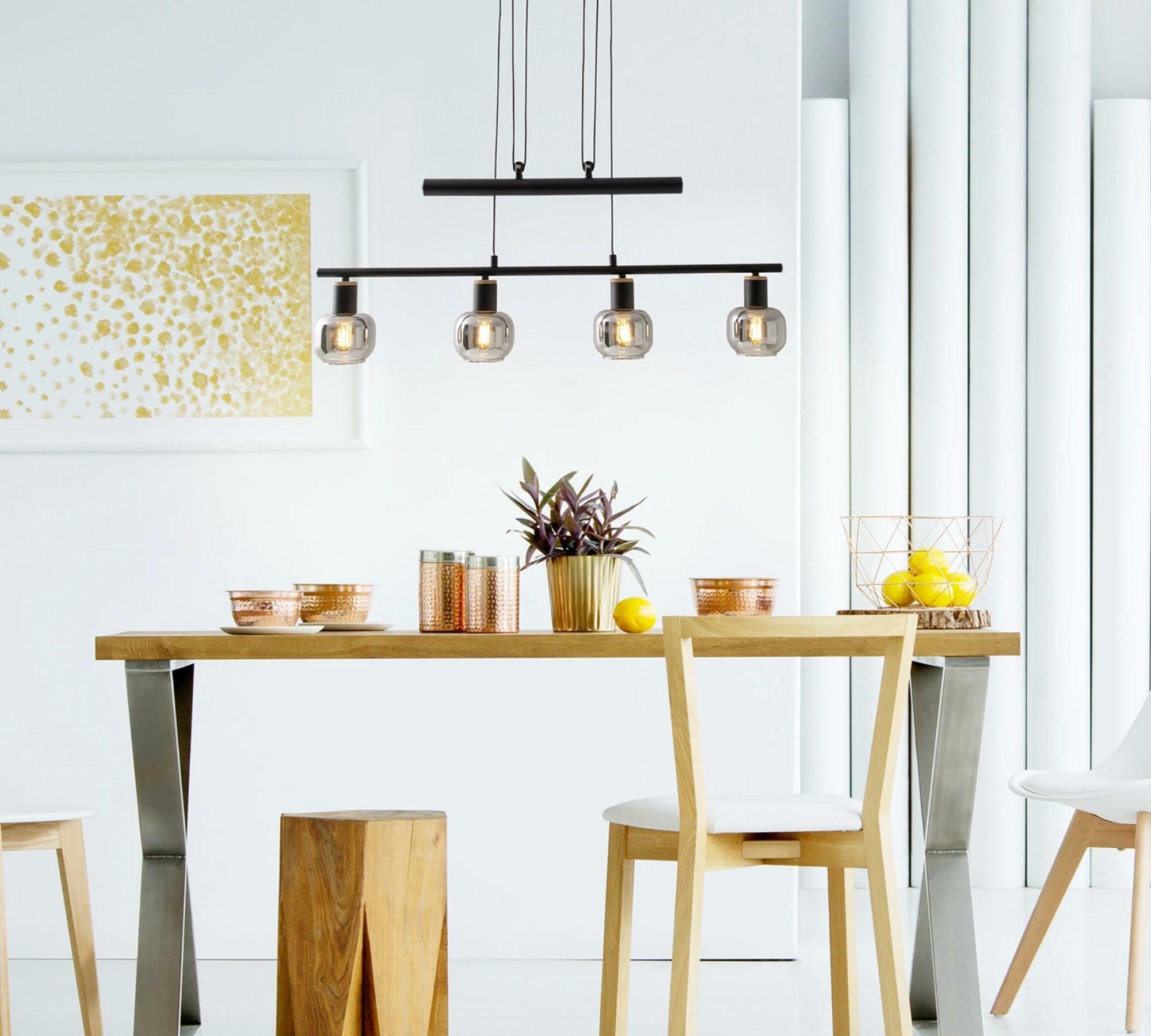 Pendant lamp 4-flame clear glass iron black 6