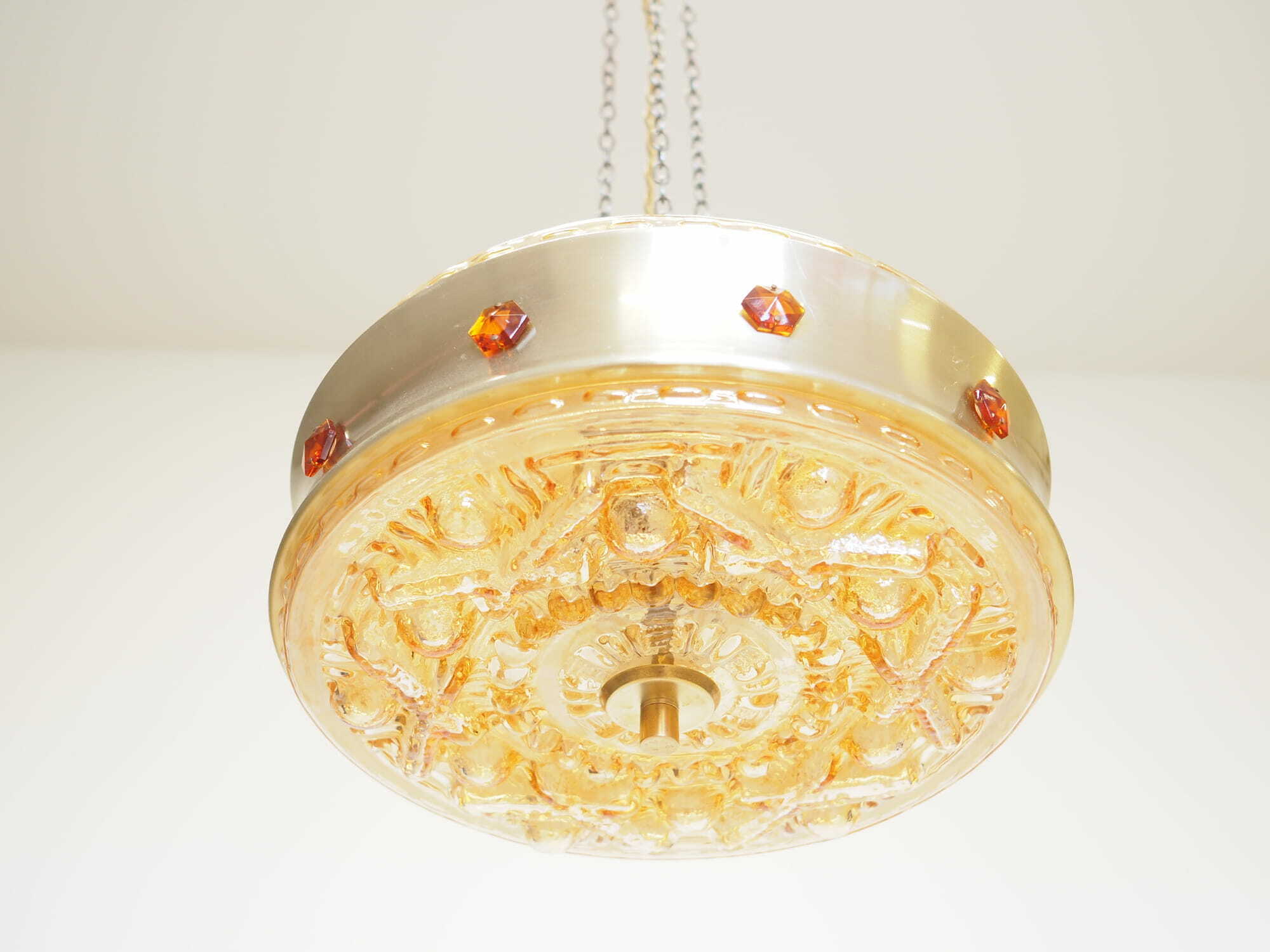 Vintage pendant lamp glass metal gold 1980s 6