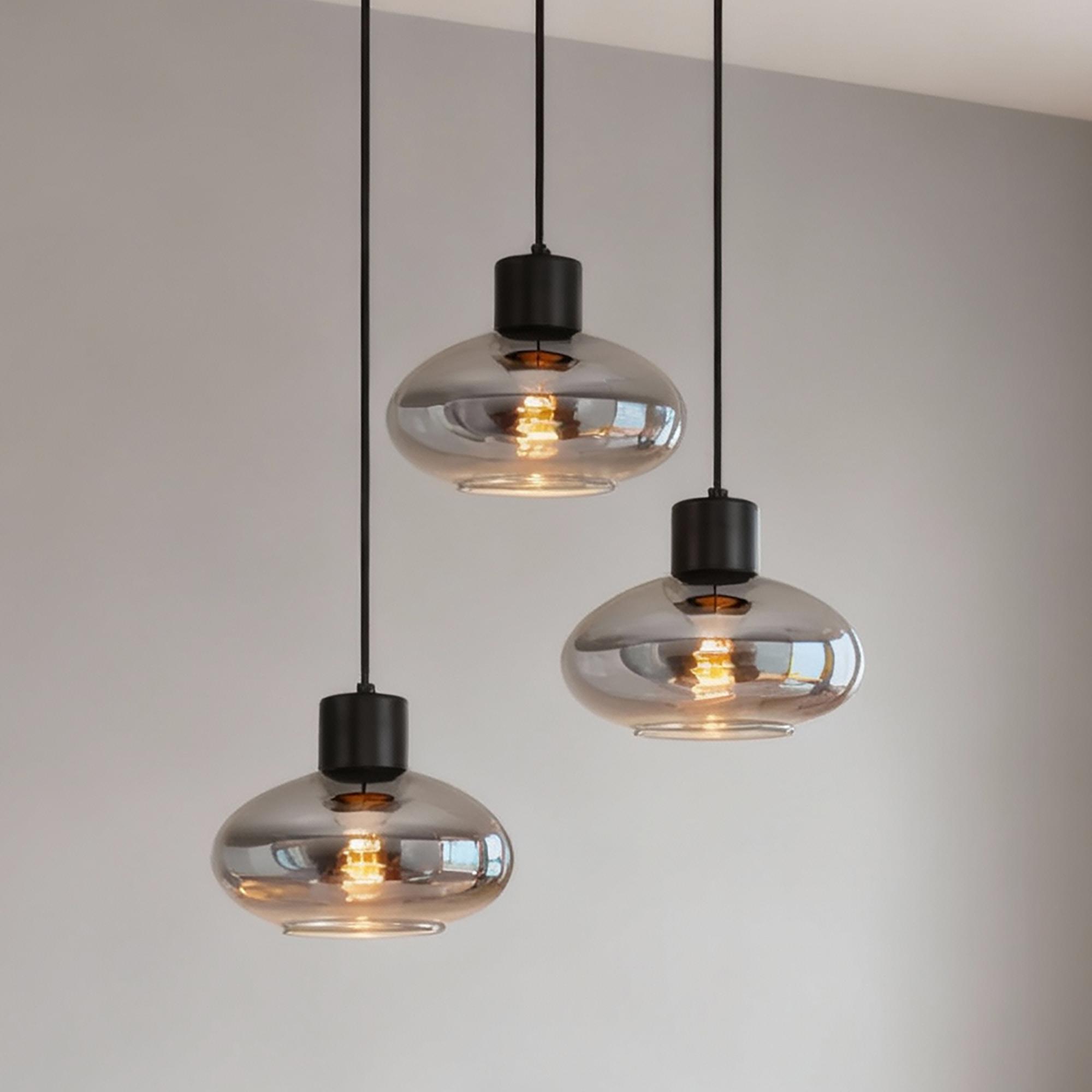 Pendant light Laport cast iron 3-light smoked glass black 0