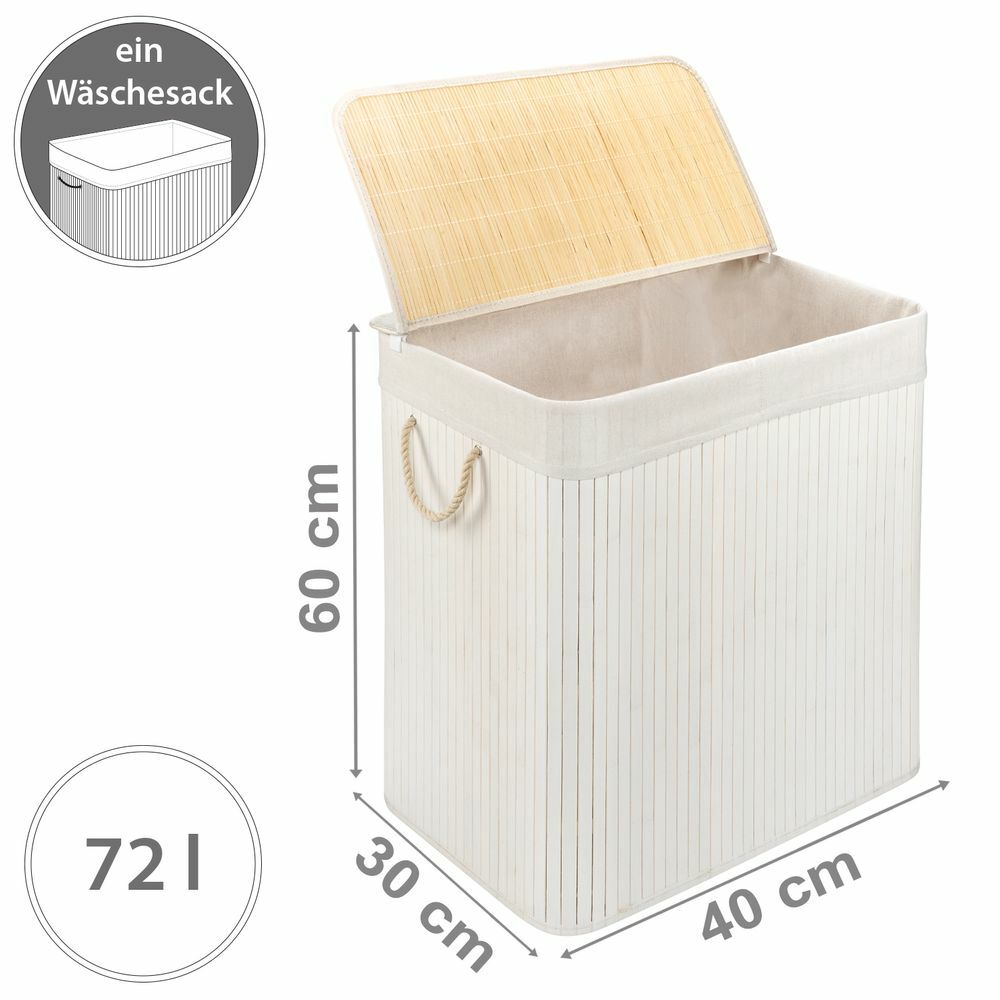 Wäschekorb mit Deckel aus Bambus Weiß 1