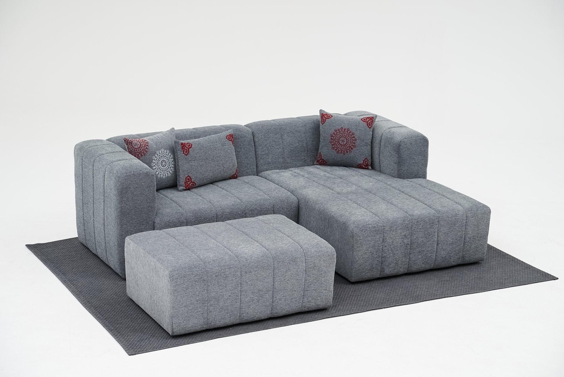 Beyza Sofa Récamiere Rechts mit Hocker Grau 2