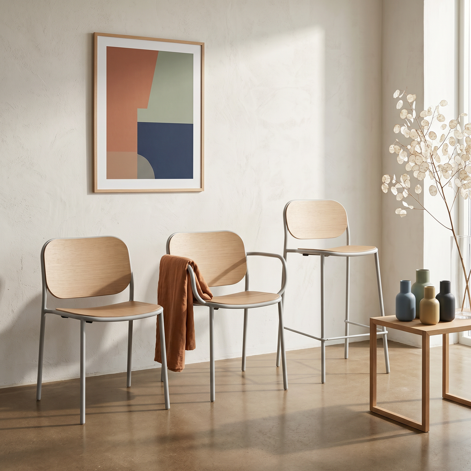 3x Metis Wooden Chair Wood Metal Natural 2