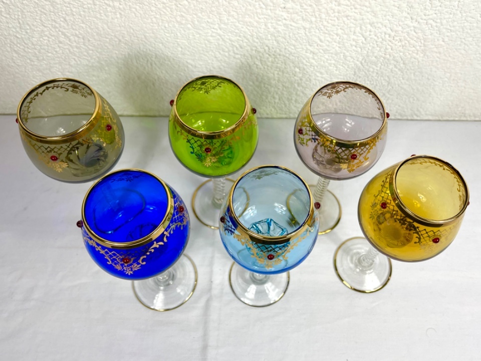 6x Vintage Gläser Glas Mehrfarbig  3