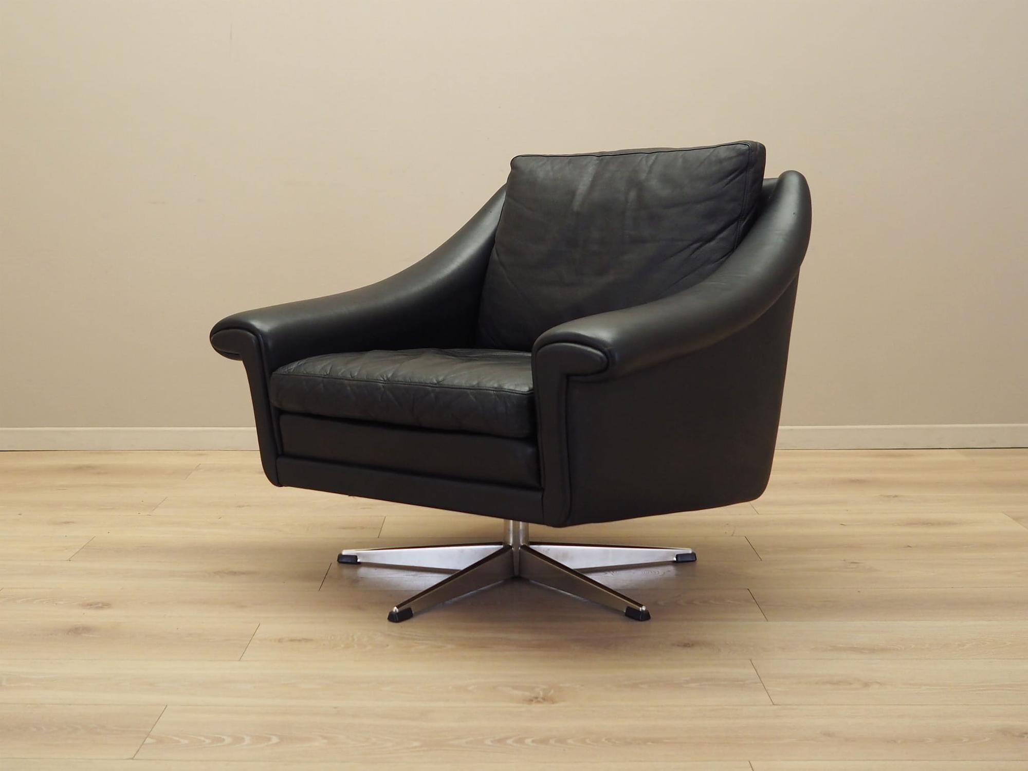 Drehsessel Leder Schwarz 1960er Jahre 3