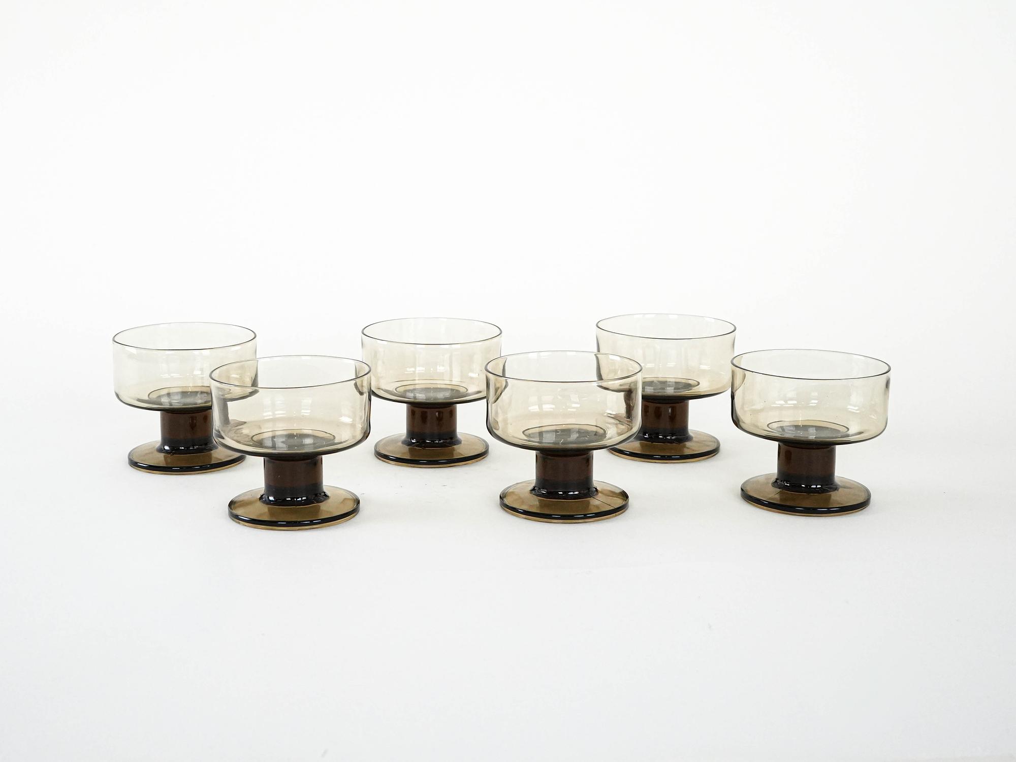 Dessert bowl set smoked glass 1970s 2