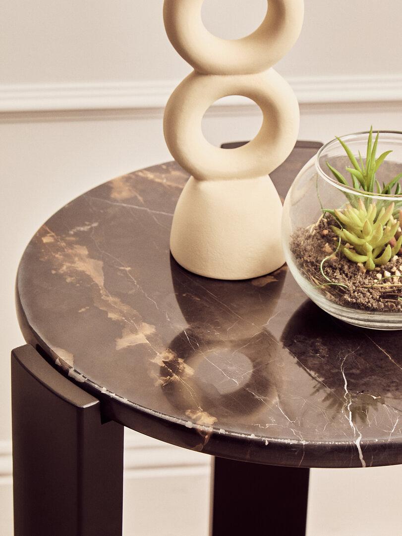 Palermo Runder Marmorplatte Beistelltisch Holz Schwarz 5