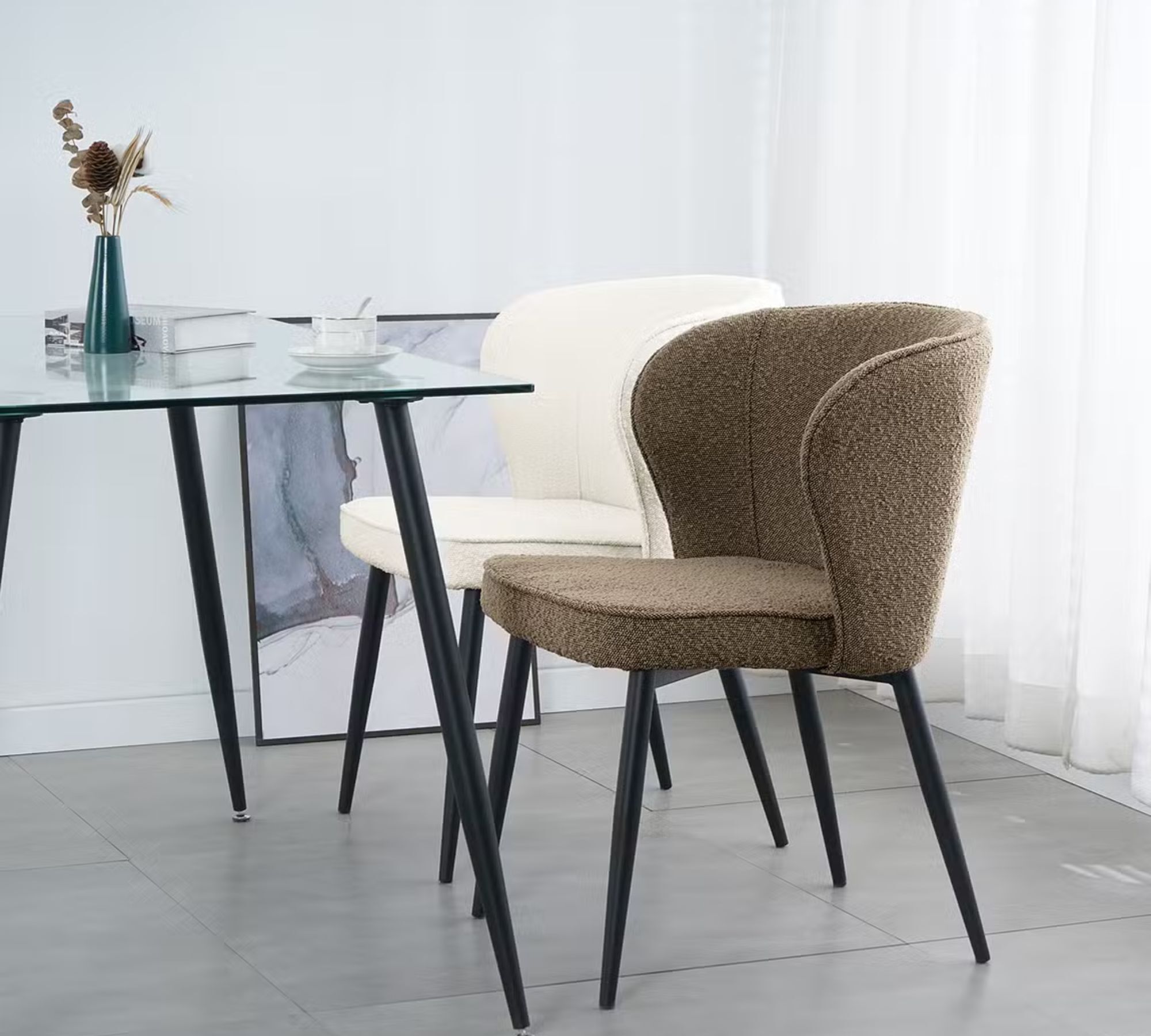 2x Upholstered chair textile taupe 2