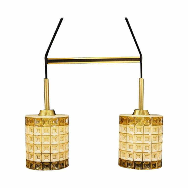 Vintage Chandelier Glass Gold White 1970s 0