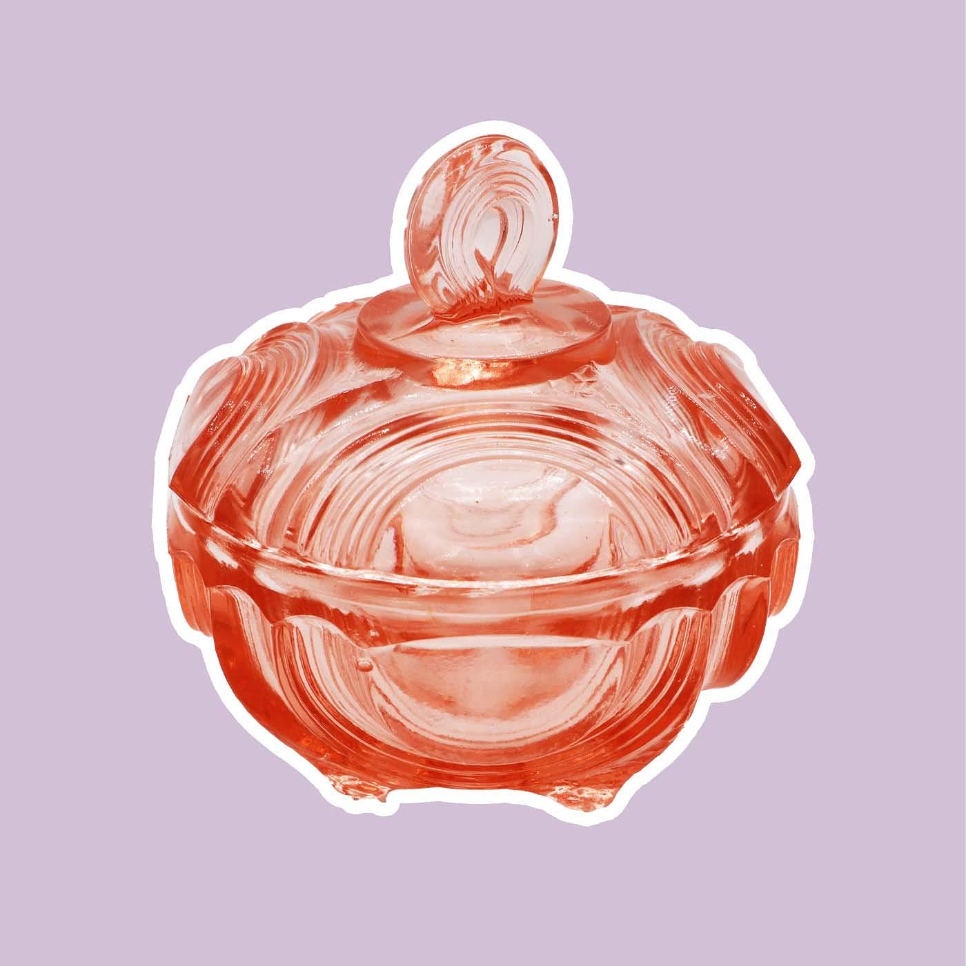 Vintage Libelle Deckeldose Pressglas 1930er Jahre 0