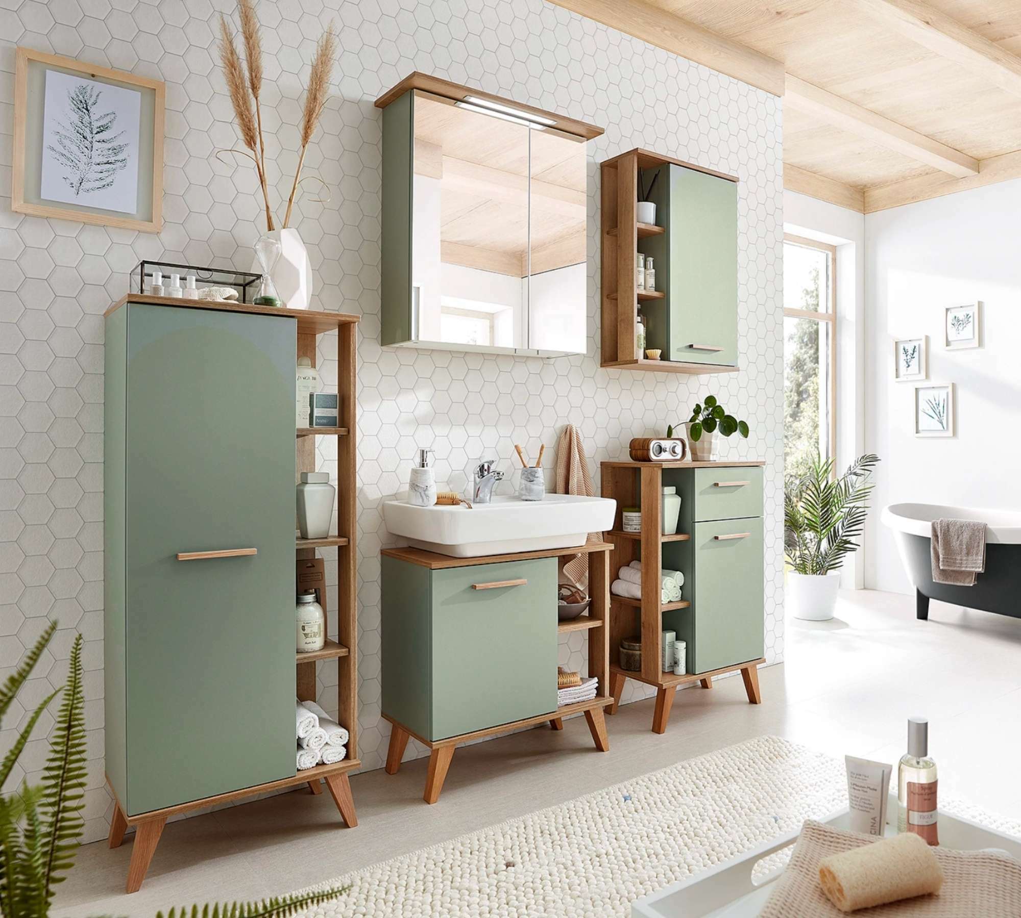 Badezimmerschrank Eichendekor Salbei 8