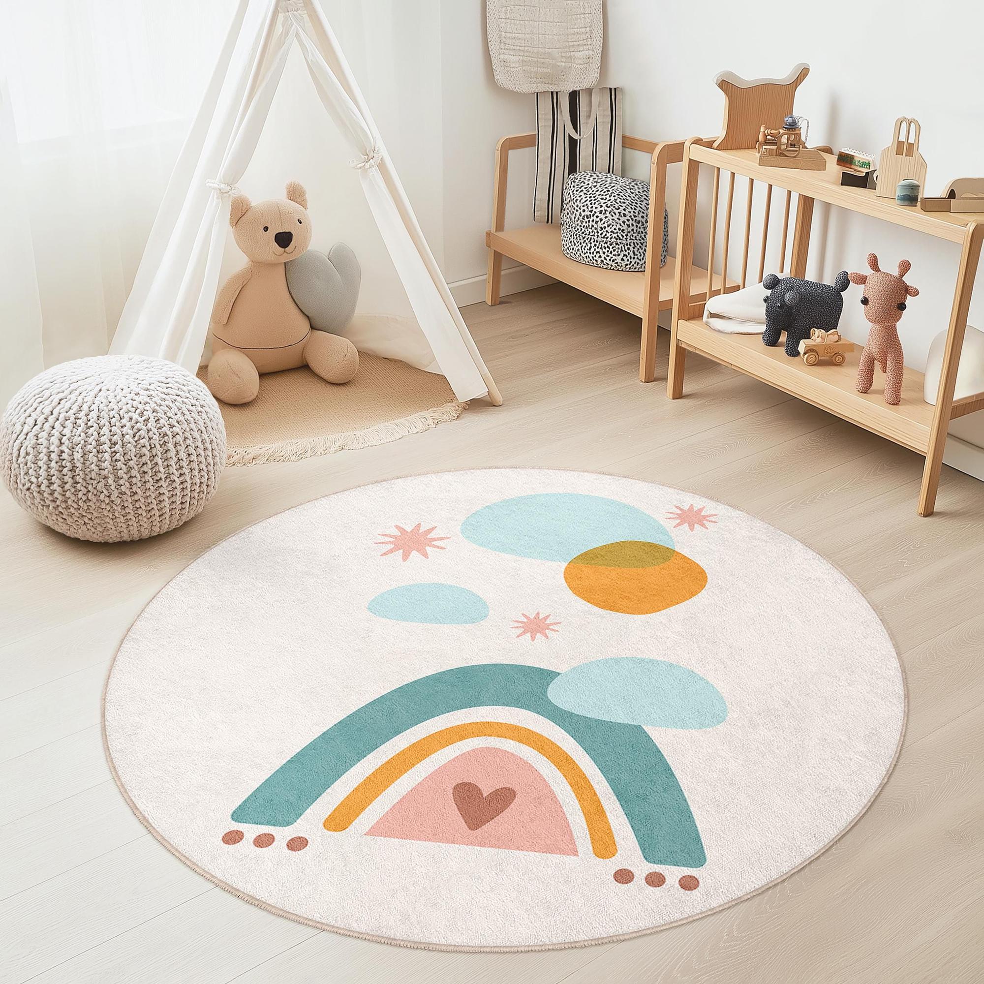 Rainbow Kids Rug Multicoloured Ø150cm 3