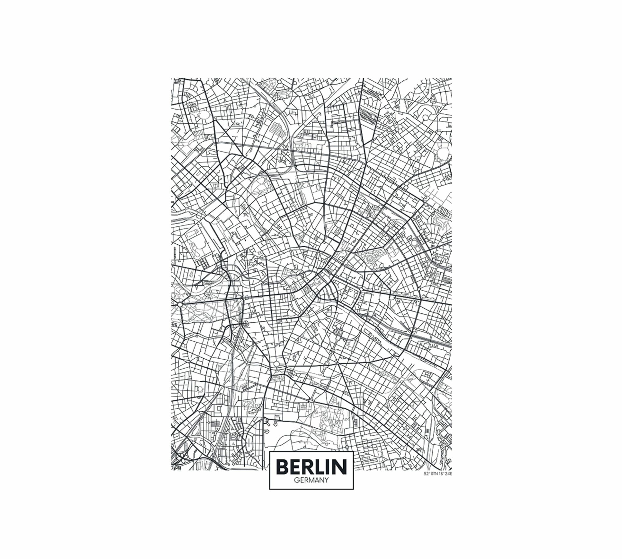 Berlin map Kunstdruck mit Rahmen Mehrfarbig 1