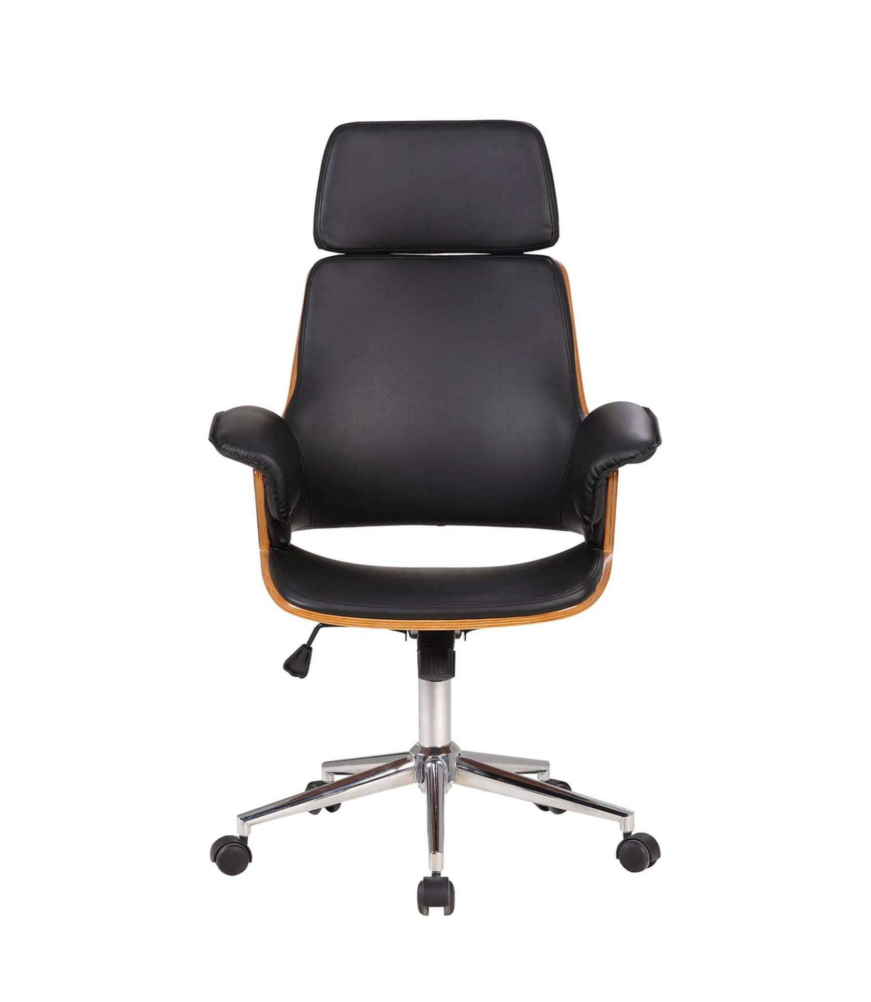 Bürostuhl Kunstleder Schwarz Walnuss 1