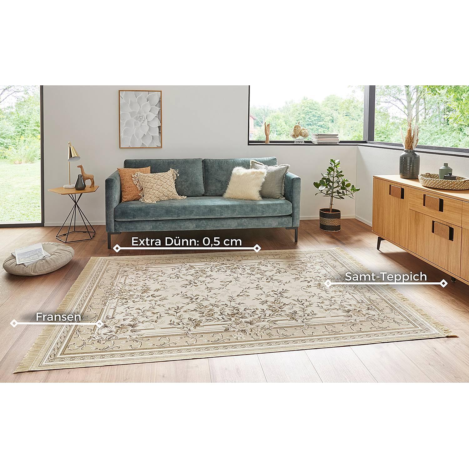 Antik Flowers Kurzflorteppich Baumwolle Beige 95 x 140 cm 4