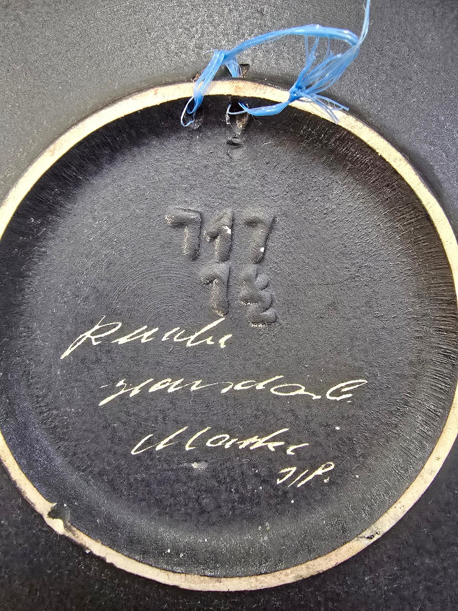 Vintage Keramik Wandteller Gesicht Weiß Gold 4