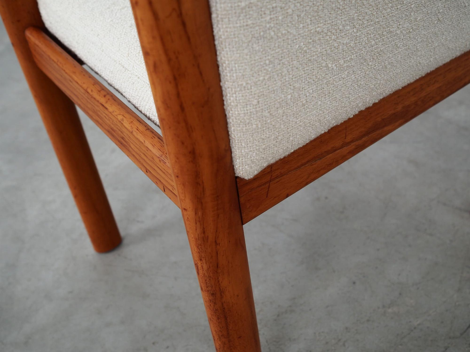 Vintage Stuhl Teakholz Textil Weiß 1970er Jahre  14