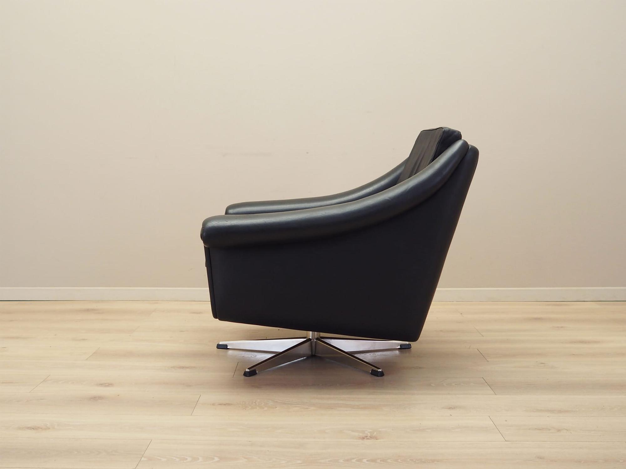 Drehsessel Leder Schwarz 1960er Jahre 4