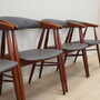 4x Vintage Chair Teak Wood Leather Gray 1960s 4