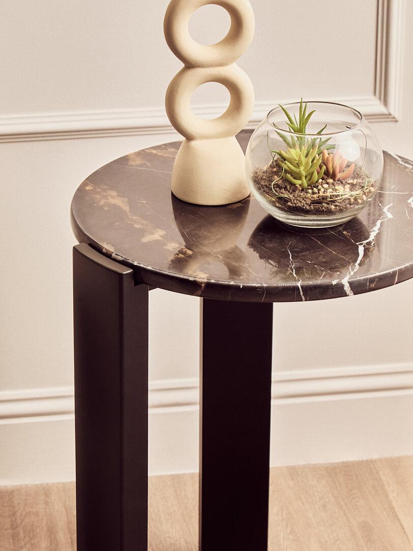 Palermo Runder Marmorplatte Beistelltisch Holz Schwarz 4