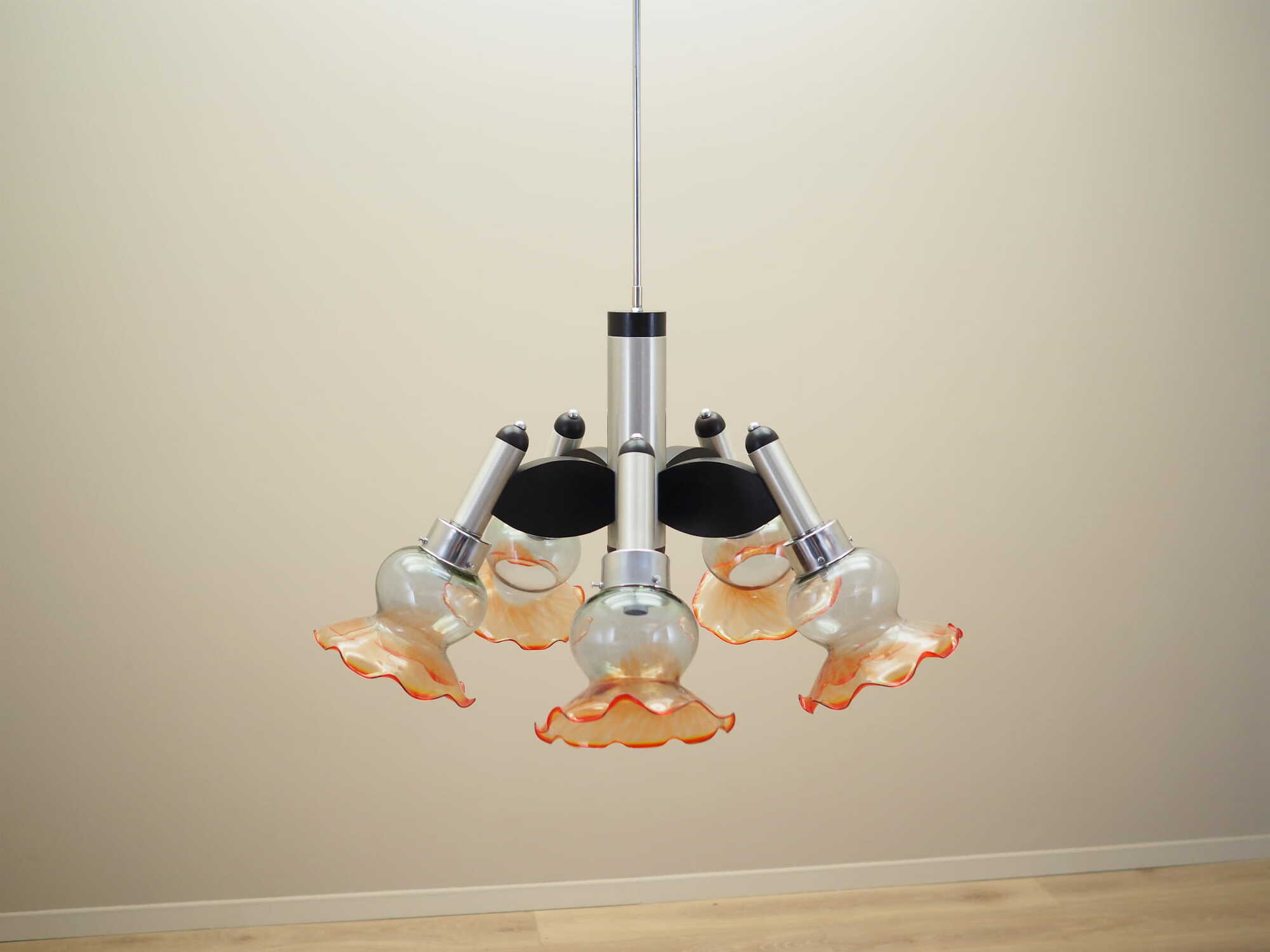 Vintage chandelier glass wood orange 1970s 2