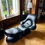 Relax Sessel + Fußhocker von Vittorio Introini Leder Schwarz 0