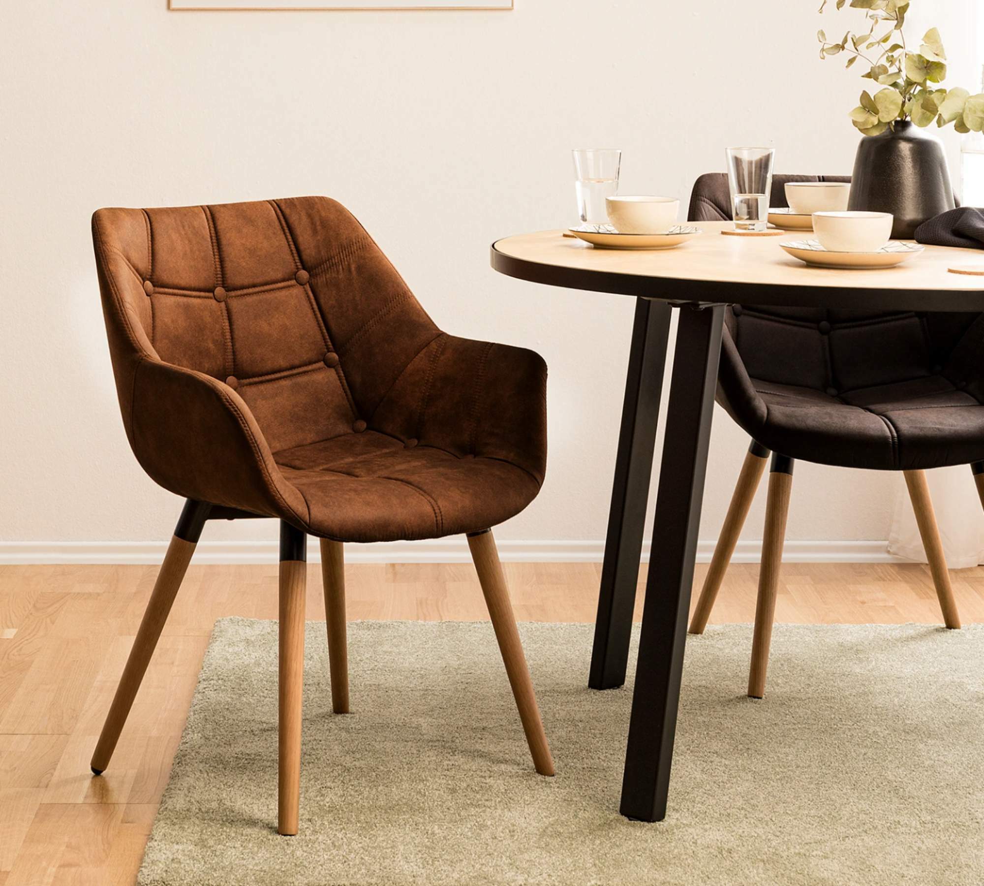 Armlehnstuhl Massivholz Vintage Cognac 5