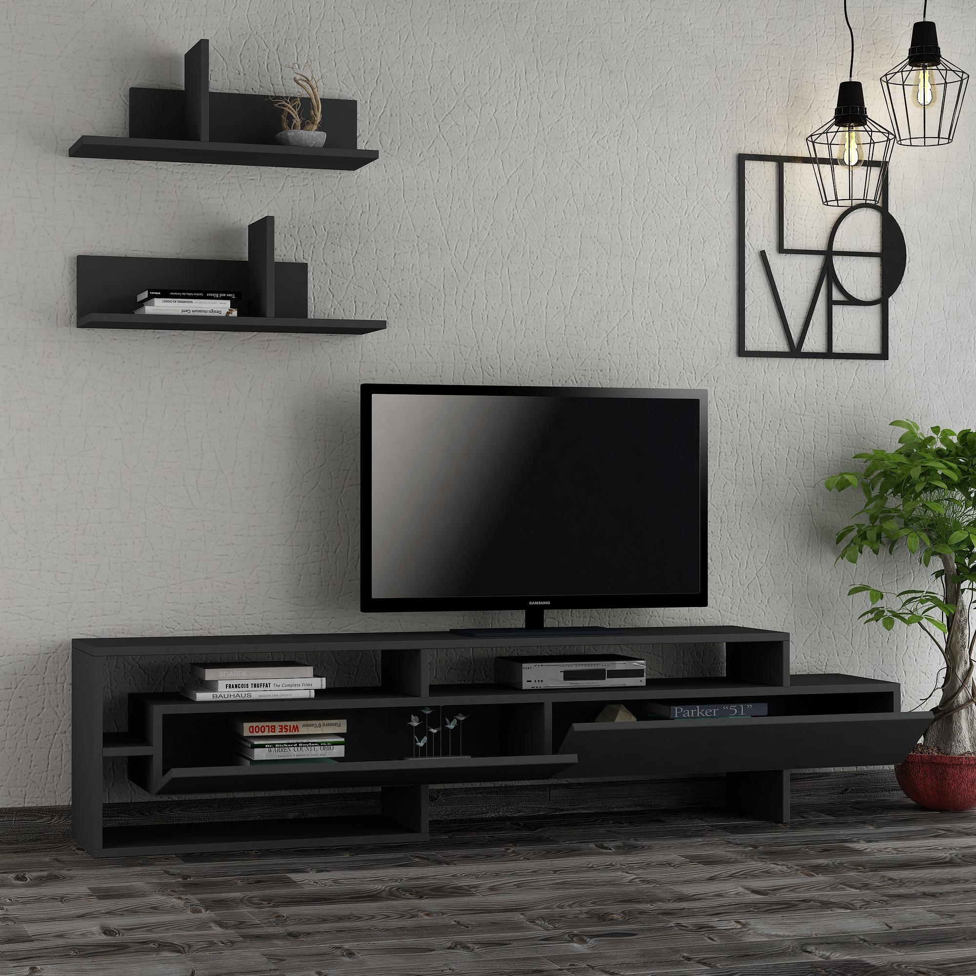Gara Lowboard with Wall Shelf Anthracite 1