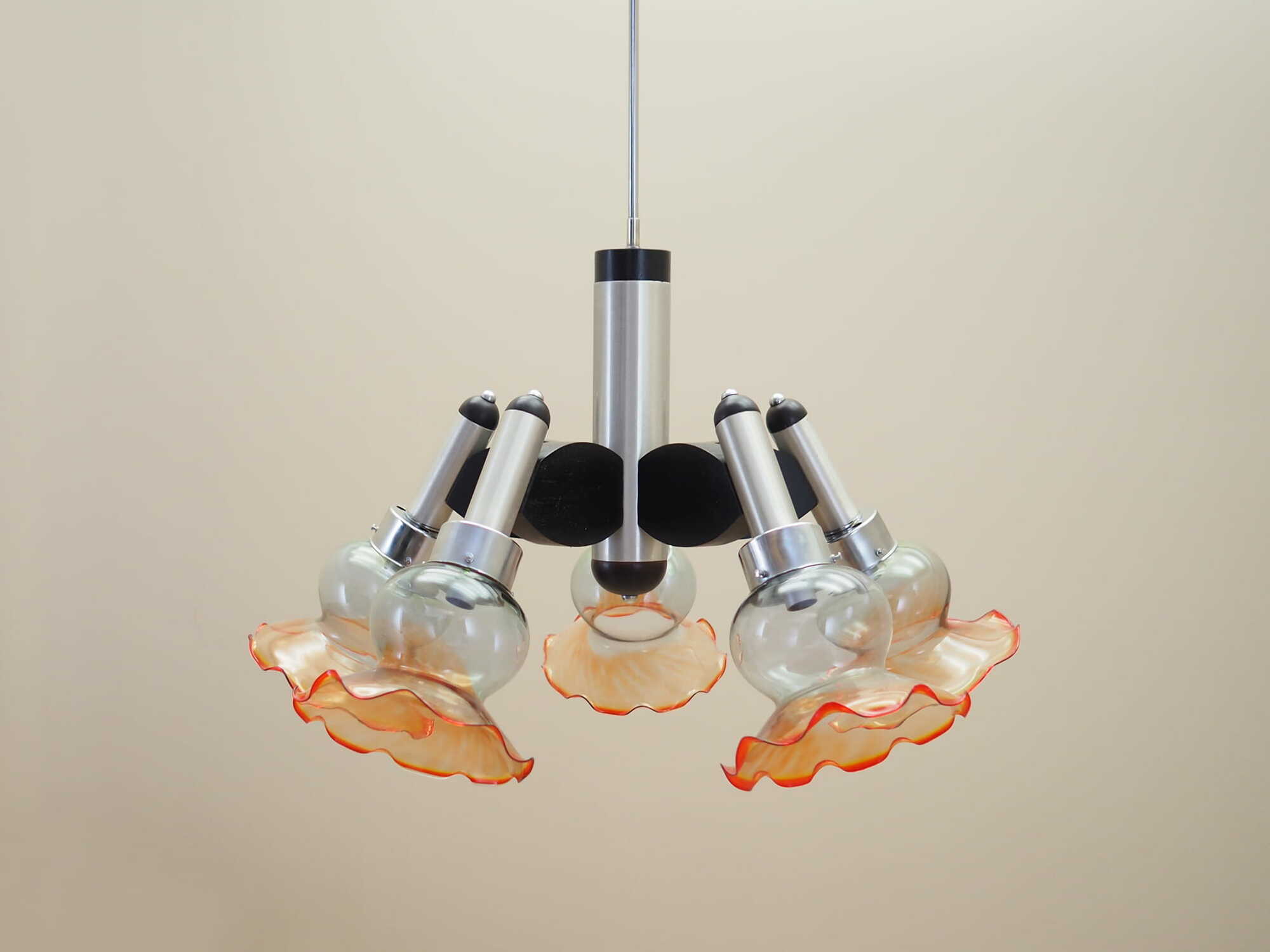 Vintage chandelier glass wood orange 1970s 3