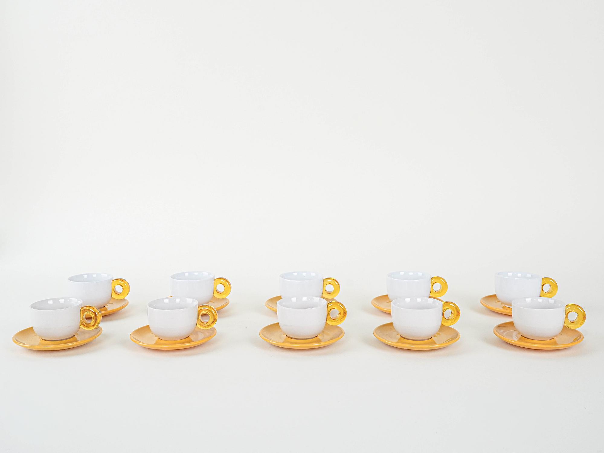 Porcelain cup set Gold White 1970s 2