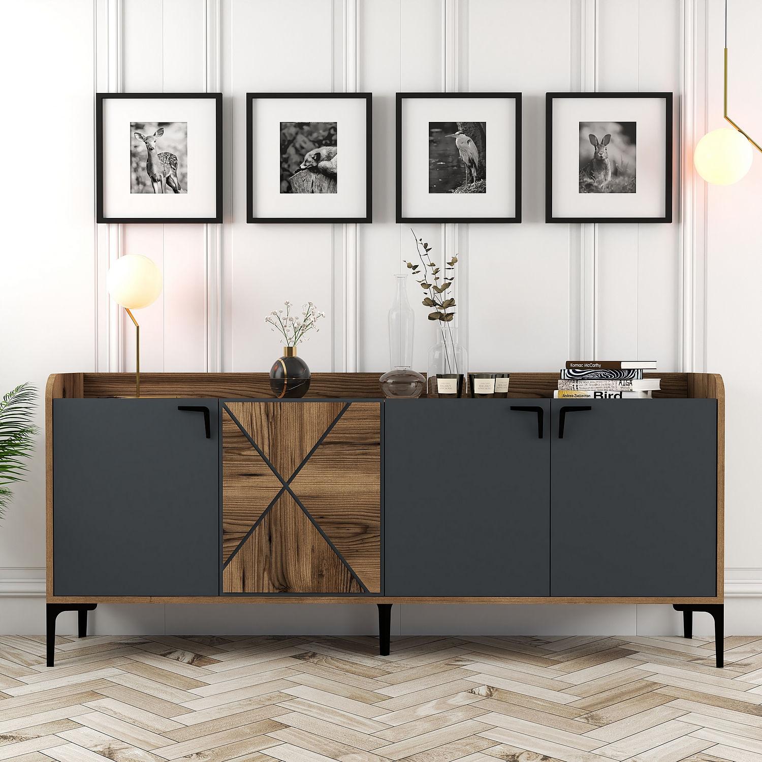 Venice Sideboard Walnut Brown Anthracite 0
