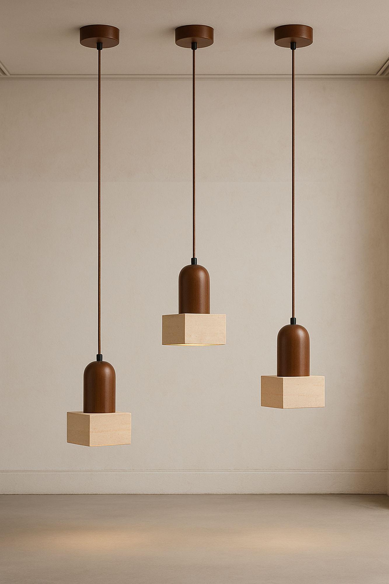 Suala Pendant Light Walnut Wood Travertine Brown 2